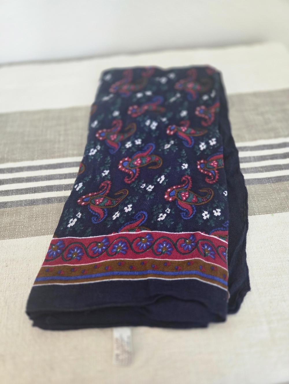 Made In Italy Rayon Scarf - Navy with Paisley Border - Picture 2 of 6